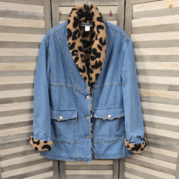 Z Studio Jackets & Blazers - Denim Shearling Coat with Leopard Print Sherpa | Z Studio | Medium